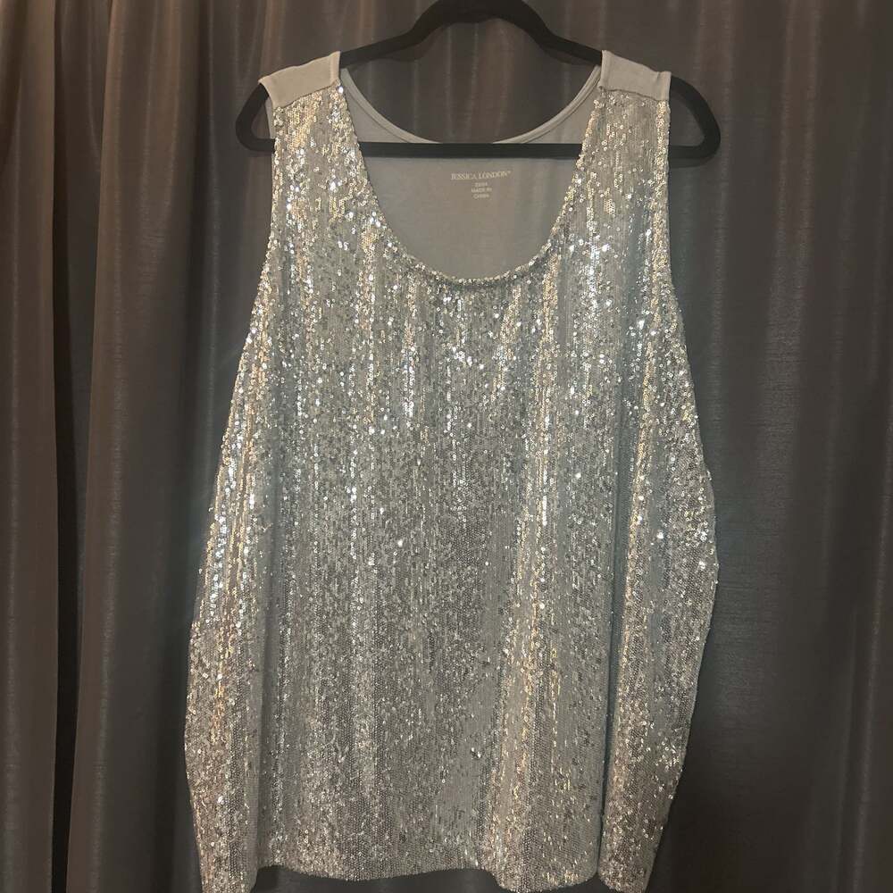 Jessica London Women Plus Size 22/24 Sleeveless Sequin Tank Top